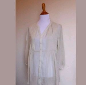 Karen Kane Medium Sheer Ivory Pintuck Tunic Blouse